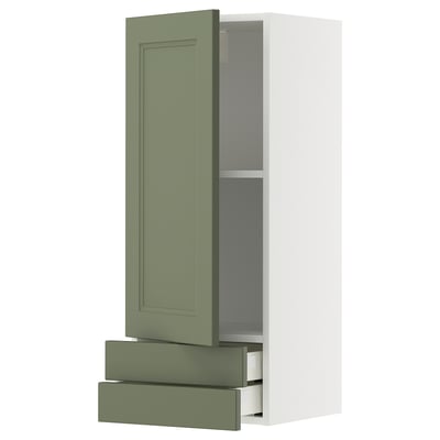METOD / MAXIMERA Wall cabinet with door/2 drawers, white/Axstad grey-green, 40x100 cm