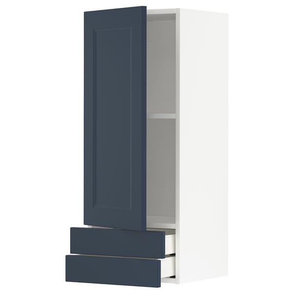METOD / MAXIMERA Wall cabinet with door/2 drawers, white Axstad/matt blue, 40x100 cm