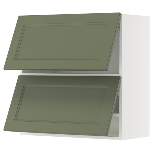 METOD Wall cab horizo 2 doors w push-open, white/Axstad grey-green, 80x80 cm
