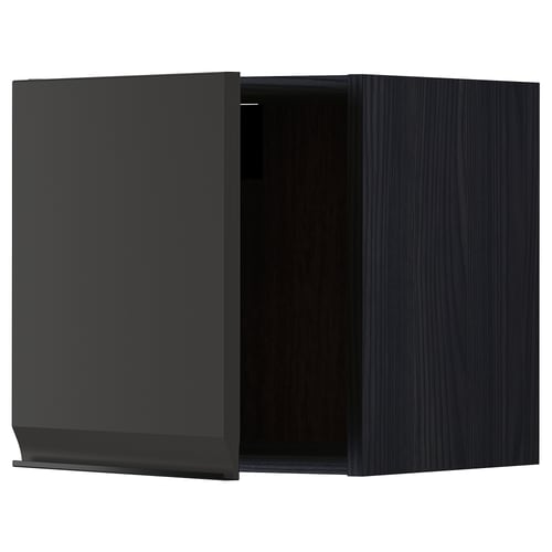 Black modern kitchen cabinet with a sleek, minimalist design.