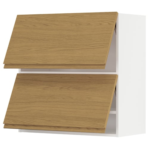 Wood grain cabinet: 2 drawers, white frame, rectangular, minimalist design.