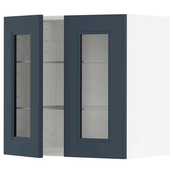 METOD Wall cabinet w shelves/2 glass drs, white Axstad/matt blue, 60x60 cm