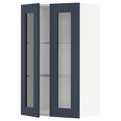 METOD Wall cabinet w shelves/2 glass drs, white Axstad/matt blue, 60x100 cm