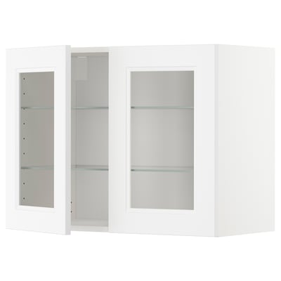METOD Wall cabinet w shelves/2 glass drs, white/Axstad matt white, 80x60 cm