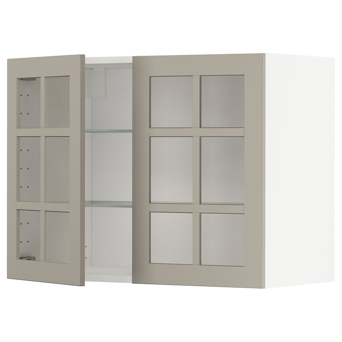 METOD wall cabinet with shelves/2 glass doors, white/Stensund beige ...