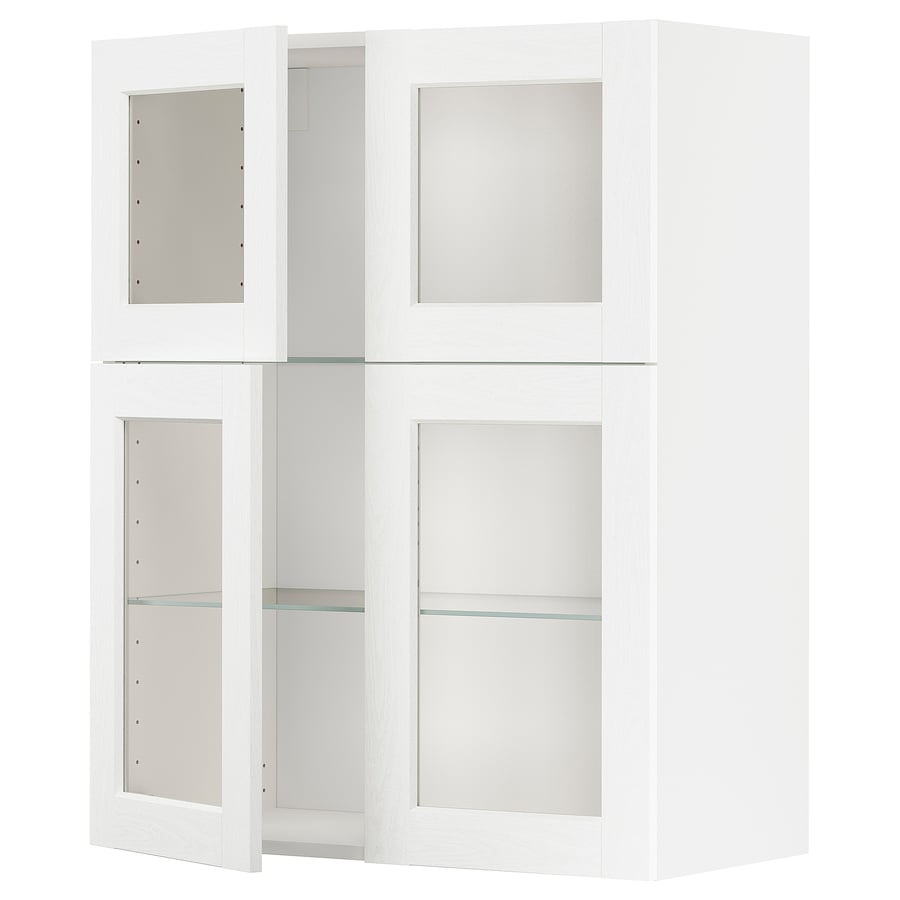 METOD wall w shelves/4 glass drs, white Enköping/white wood