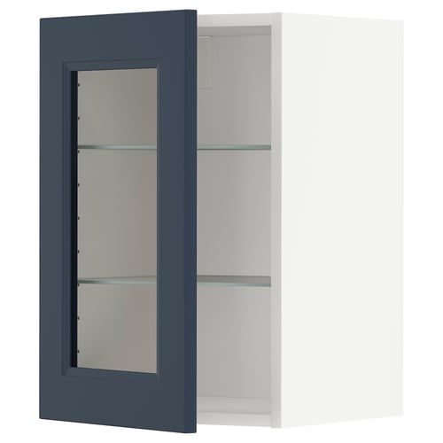 Modern kitchen cabinet: METOD with blue glass door, rectangular shape, sleek design.