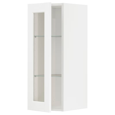 METOD Wall cabinet w shelves/glass door, white Enköping/white wood effect, 30x80 cm