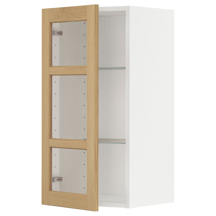 METOD wall cabinet with shelves/glass door, white/Forsbacka oak, 40x80 ...