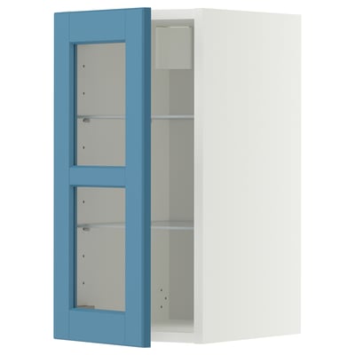 METOD Wall cabinet w shelves/glass door, white/Lerhyttan blue, 30x60 cm