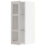 METOD Wall cabinet w shelves/glass door, white/Lerhyttan light grey, 30x80 cm
