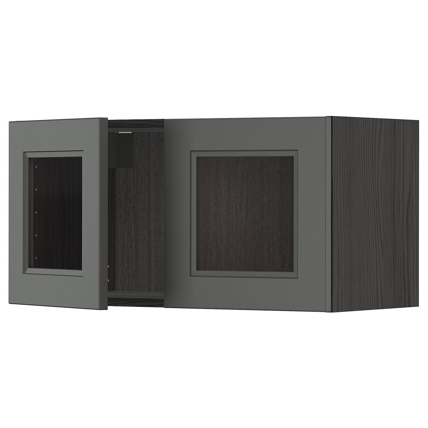 METOD wall with 2 glass doors, black/Axstad dark grey, 80x40 cm