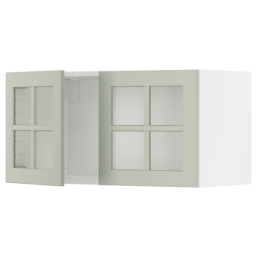 METOD wall with 2 glass doors, white/Stensund light green