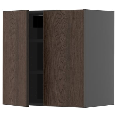 METOD Wall cabinet with shelves/2 doors, black-grey/Sinarp brown, 60x60 cm