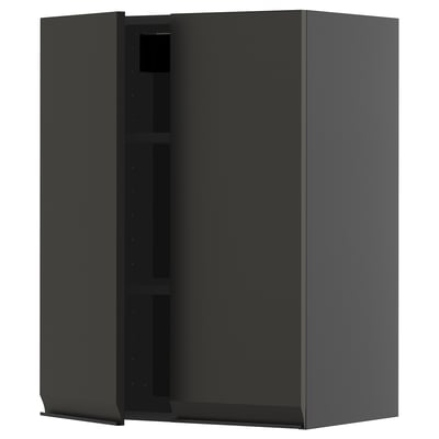 METOD Wall cabinet with shelves/2 doors, black-grey/Upplöv matt anthracite, 60x80 cm