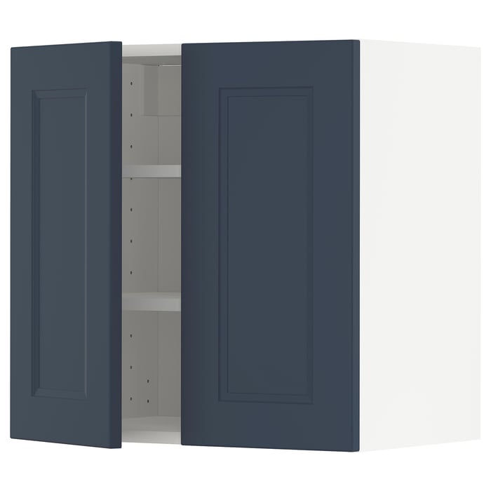 METOD wall with shelves/2 doors, white Axstad/matt blue, 60x60