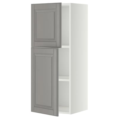 METOD Wall cabinet with shelves/2 doors, white/Bodbyn grey, 40x100 cm
