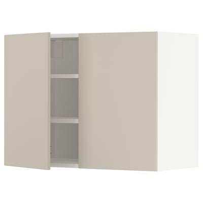 METOD Wall cabinet with shelves/2 doors, white/Havstorp beige, 80x60 cm