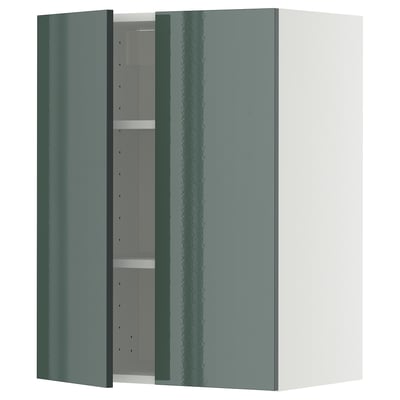 METOD Wall cabinet with shelves/2 doors, white/Kallarp high-gloss dark grey-green, 60x80 cm