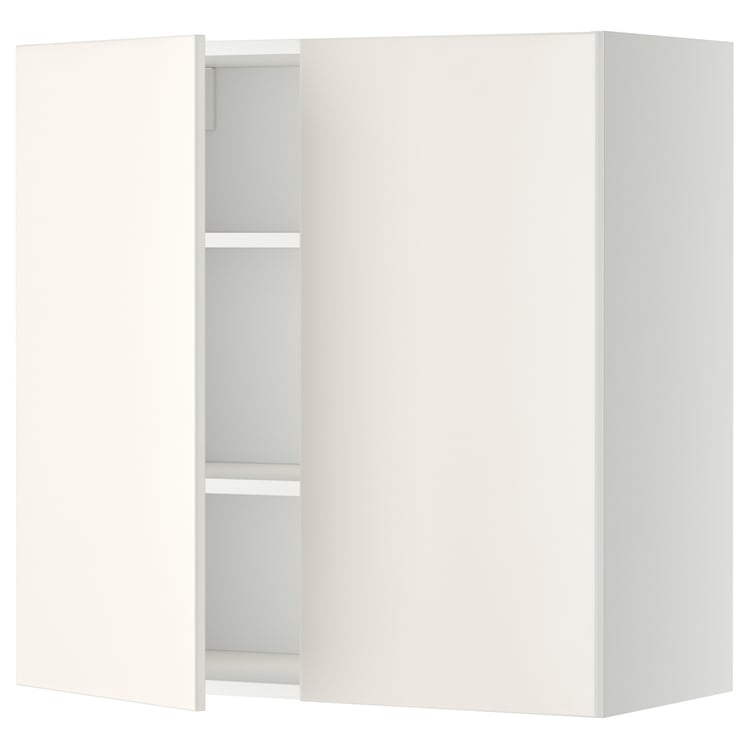 METOD wall with shelves/2 doors, white/Veddinge white, 80x80 cm