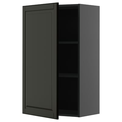METOD Wall cabinet with shelves, black-grey/Bodbyn black, 60x100 cm