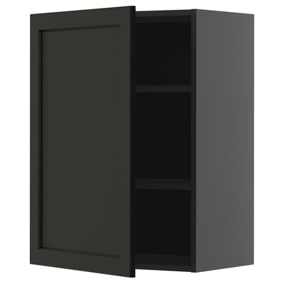 METOD Wall cabinet with shelves, black-grey/Lerhyttan black stained, 60x80 cm
