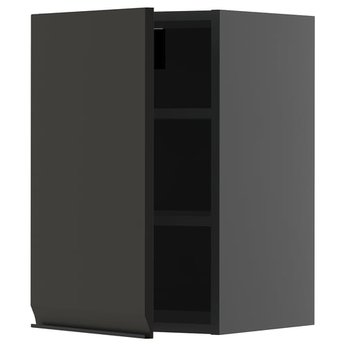 Modern black wall cabinet with adjustable shelf; minimalist, sleek design.