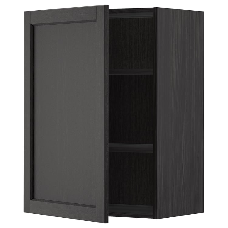 METOD wall with shelves, black/Lerhyttan black stained, 60x80
