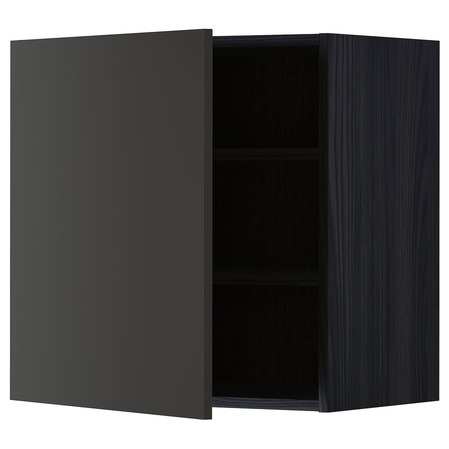 METOD wall with shelves, black/Nickebo matt anthracite, 60x60