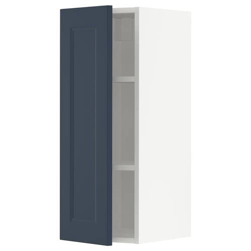 METOD wall cabinet, blue axstad doors, white interior.