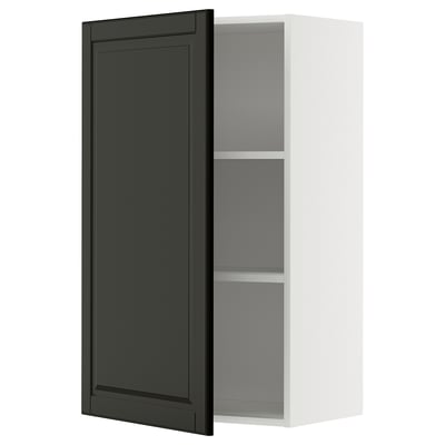 METOD Wall cabinet with shelves, white/Bodbyn black, 60x100 cm