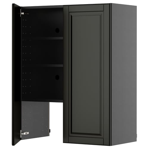 Modern dark grey METOD wall cabinet with adjustable shelves and bevelled doors.