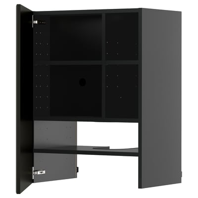 METOD Wall cb f extr hood w shlf/door, black-grey/Bodbyn black, 60x80 cm