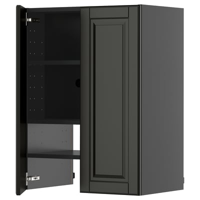 METOD Wall cb f extr hood w shlf/door, black-grey/Bodbyn black, 60x80 cm