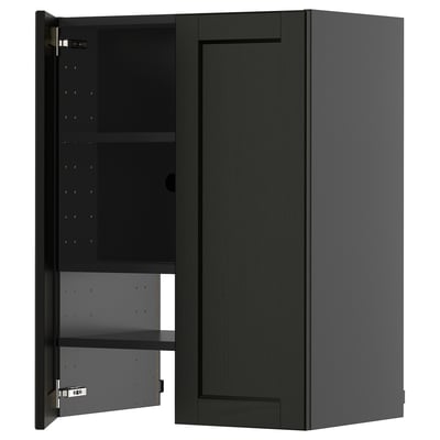 METOD Wall cb f extr hood w shlf/door, black-grey/Lerhyttan black stained, 60x80 cm