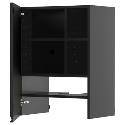 METOD Wall cb f extr hood w shlf/door, black-grey/Upplöv matt anthracite, 60x80 cm