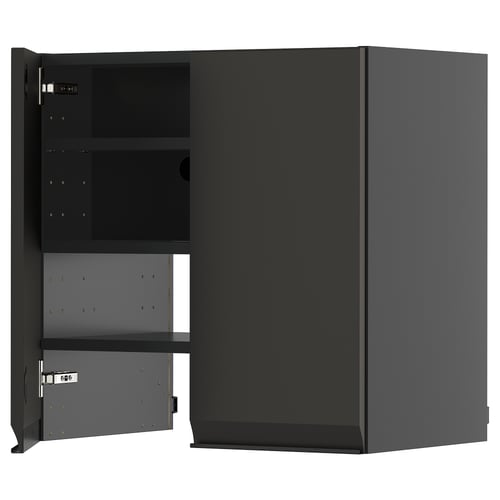 Black METOD kitchen cabinet with matte black doors, metal handles, and adjustable shelves.