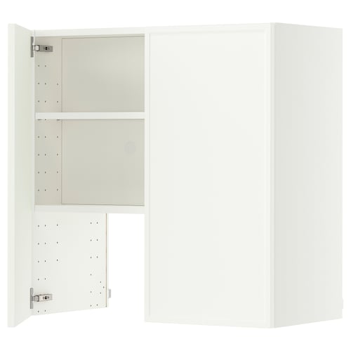 METOD Wall cb f extr hood w shlf/door, white/Aspudden matt white, 80x80 cm
