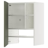 METOD Wall cb f extr hood w shlf/door, white/Axstad grey-green, 60x80 cm