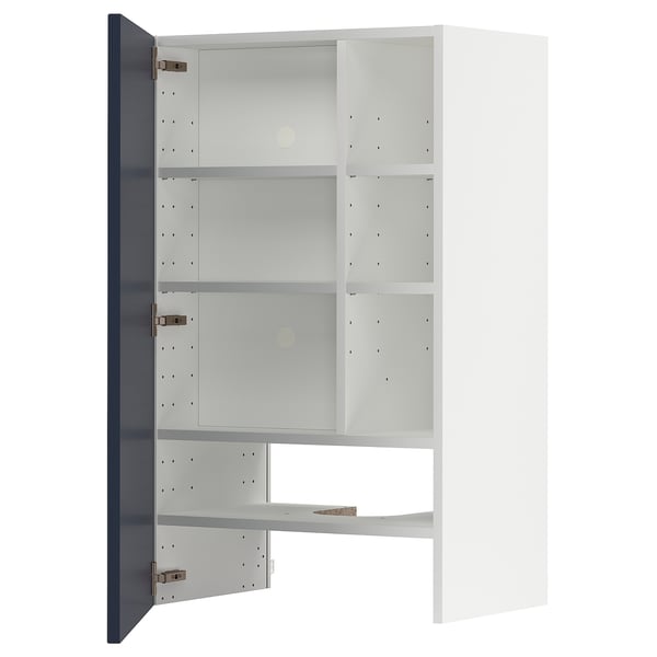 METOD Wall cb f extr hood w shlf/door, white Axstad/matt blue, 60x100 cm