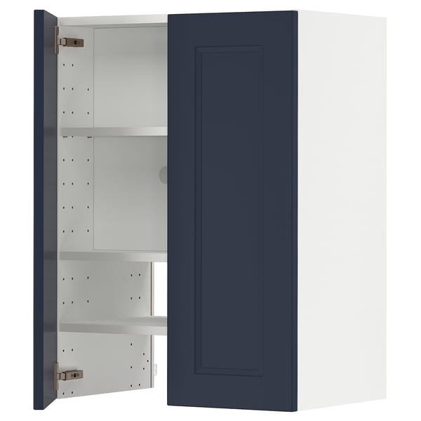 METOD Wall cb f extr hood w shlf/door, white Axstad/matt blue, 60x80 cm