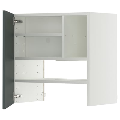 METOD Wall cb f extr hood w shlf/door, white/Kallarp high-gloss dark grey-green, 60x60 cm