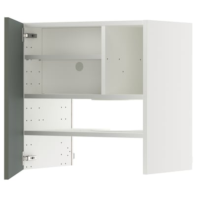 METOD Wall cb f extr hood w shlf/door, white/Nickebo matt grey-green, 60x60 cm