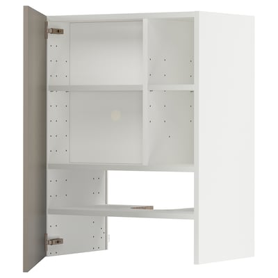 METOD Wall cb f extr hood w shlf/door, white/Stensund beige, 60x80 cm