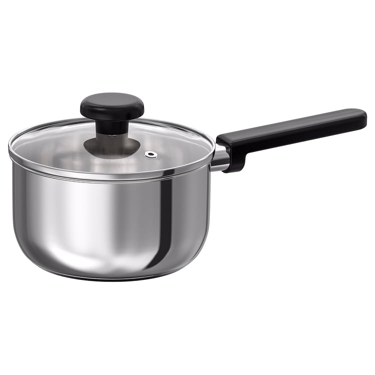 MIDDAGSMAT saucepan with lid, clear glass/stainless steel, 2 l IKEA