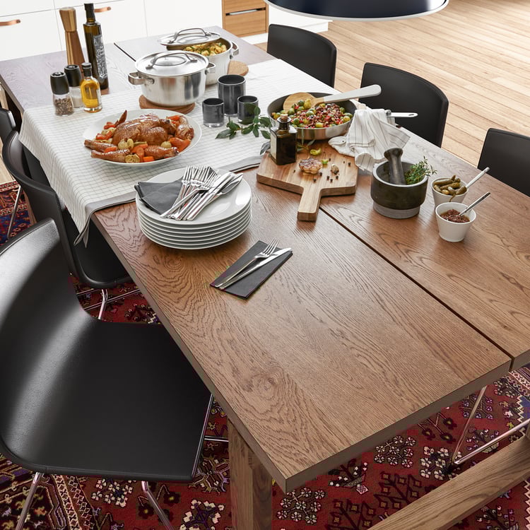 MÖRBYLÅNGA dining table, oak veneer brown stained, Length: 220 cm - IKEA UK