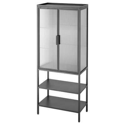 MOSSJÖN Glass-door cabinet with 2 doors, anthracite, 60x34x146 cm