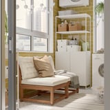 NÄMMARÖ 2-seat modular sofa, outdoor, light brown stained/Kuddarna beige