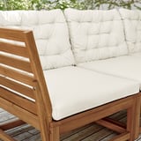 NÄMMARÖ 3-seat modular sofa, outdoor, armrests light brown stained/Kuddarna beige