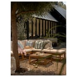 NÄMMARÖ 3-seat modular sofa, outdoor, with footstool light brown stained/Kuddarna beige